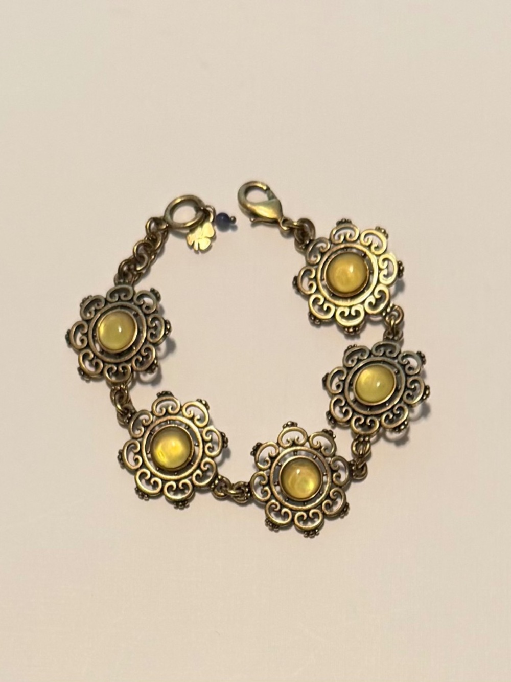 Lucky Brand Vintage Bronze Floral Filigree Bracelet with Yellow Stones